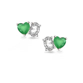 Double Cut Silve Earrings, White Rhodium, Natural Green Agate  + Give Hope Gift